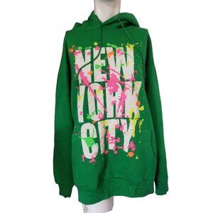 New York City Graffiti Kangaroo Pocket Hoodie Sz Large Green and Neon Authentic